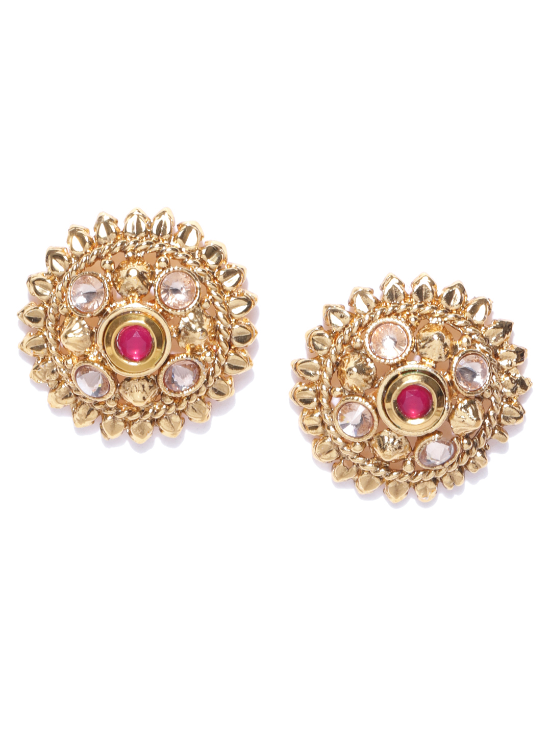 YouBella Red Gold-Plated Stone-Studded Circular Studs